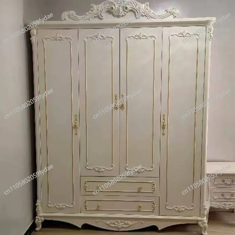 European style carved gold four-door wardrobe bedroom large-capacity locker