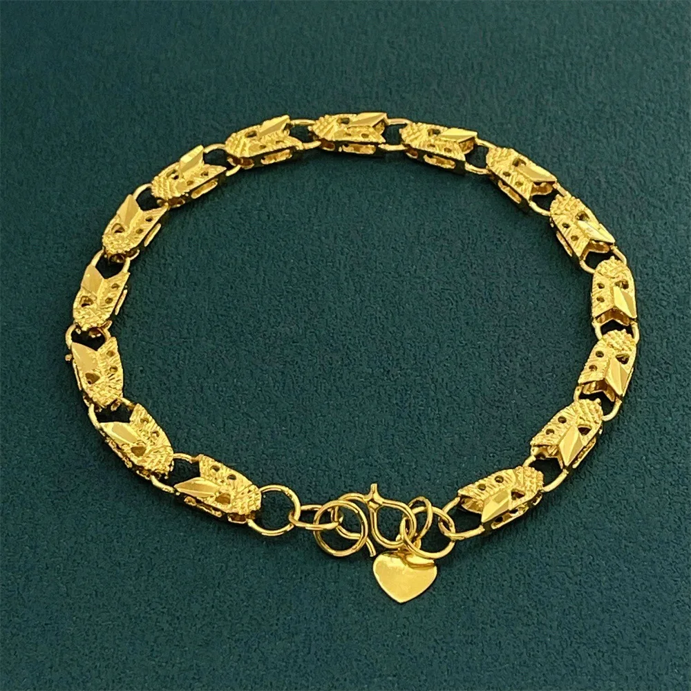 

Luxury 24K 9999 Pure Gold real gold Women's bracelet width 5MM lace heart fish bracelet