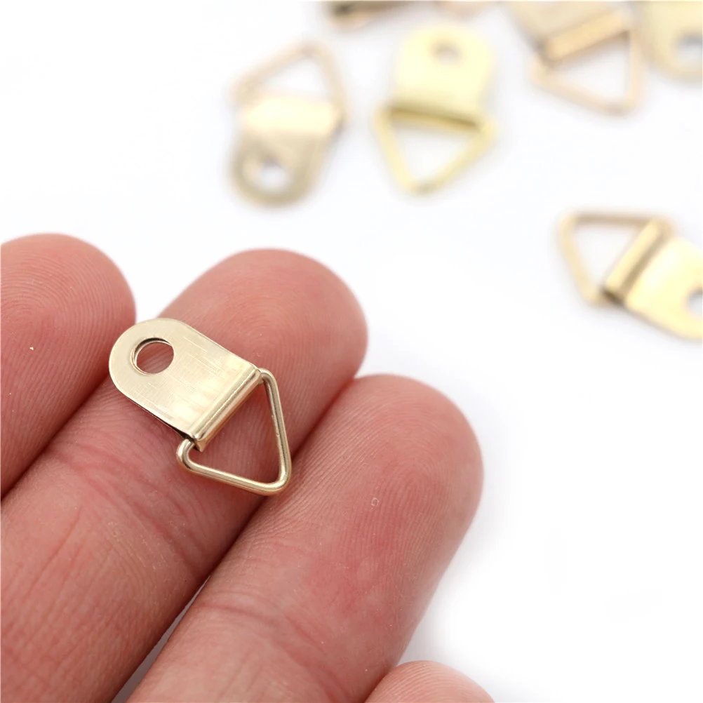 100PCS 10x20mm Mini Goldene Dreieck D-Ring Bild Ölgemälde Spiegel Foto Rahmen Haken Aufhänger möbel Zubehör