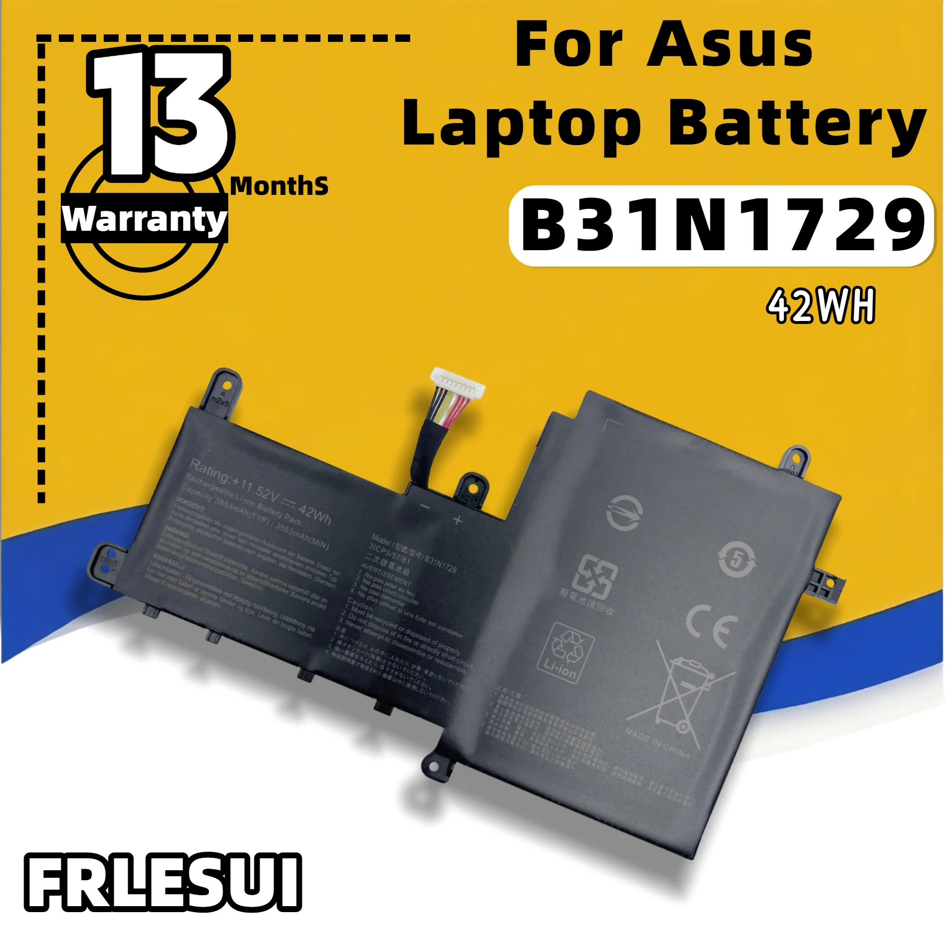 FRLESUI B31N1729 Replacement High‑Quality Grade‑A Cells Slim Notebook Battery 42Wh For Asus VivoBook S15 0B200‑02920000 Li‑ion