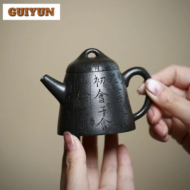 

140 мл креативные фиолетовые глиняные чайники Исин ручной работы, горшок Цинь Квань, необработанная руда, черновато-зеленая грязь, чайник, китайский чайный сервиз Цзыша, ремесло
