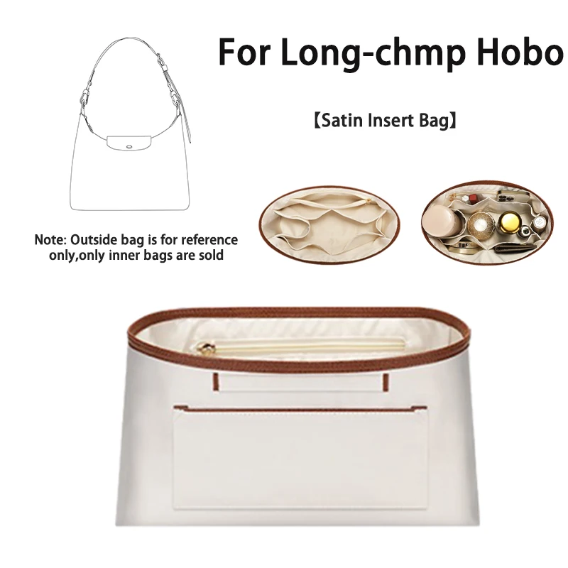 EverToner Satin Insert Bag Fit for Long-chmp Hobo Bag Insert Inner Makeup Storage Organizer Insert Inside Organizer