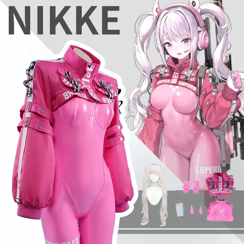 

2025 Nikke Alice Cosplay Costume Victory Sexy Pink Jumpsuit Set Jacket Wig Halloween Party Role Play Outfit Clothing