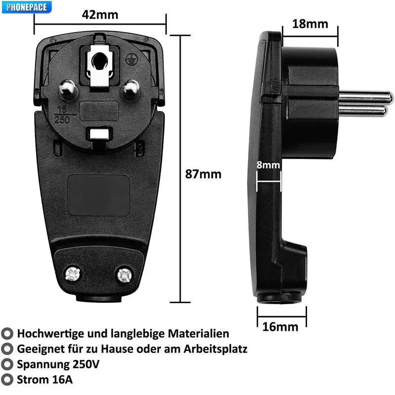 Euro-standard German pull-ring self-assembly European power cord plug, German and French universal plug with a curved ultra-slim