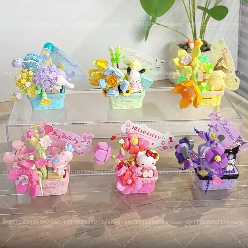 

Sanrio секретные цветочные строительные блоки Kuromi модель для сращивания Hello Kitty My Melody украшения детская собранная игрушка модель подарок