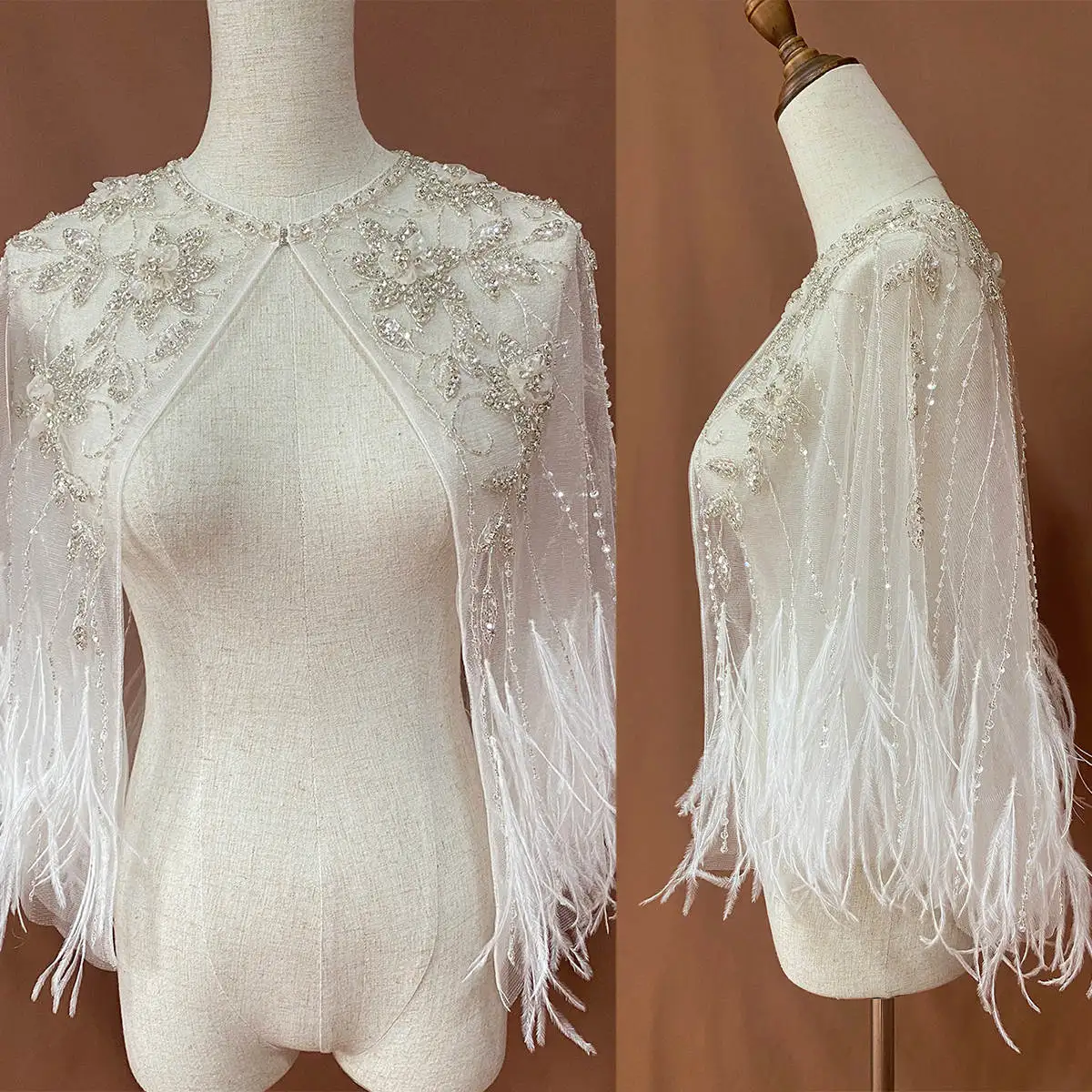 New Arrival Wedding Shawl Bridal Bolero Feather Long Sleeve Bridal Wedding Shawl Bride Coat Wedding Accessories Custom Made