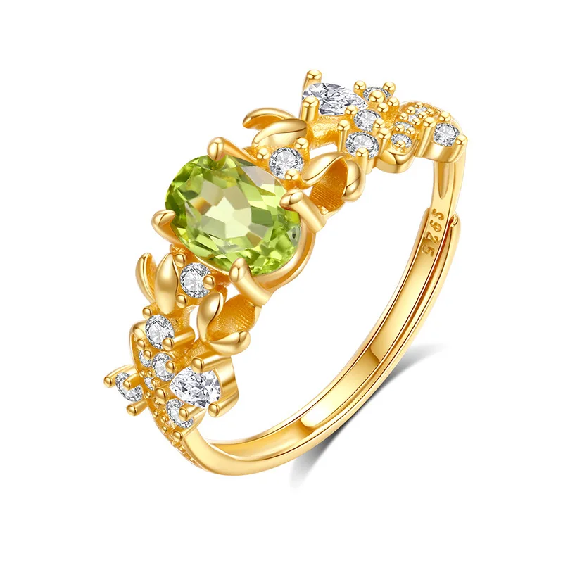 

Original 925 Sterling Silver Resizable Size Ring for Women Natural Topaz Citrine Garnet Amethyst Peridot Ring Yellow Gold
