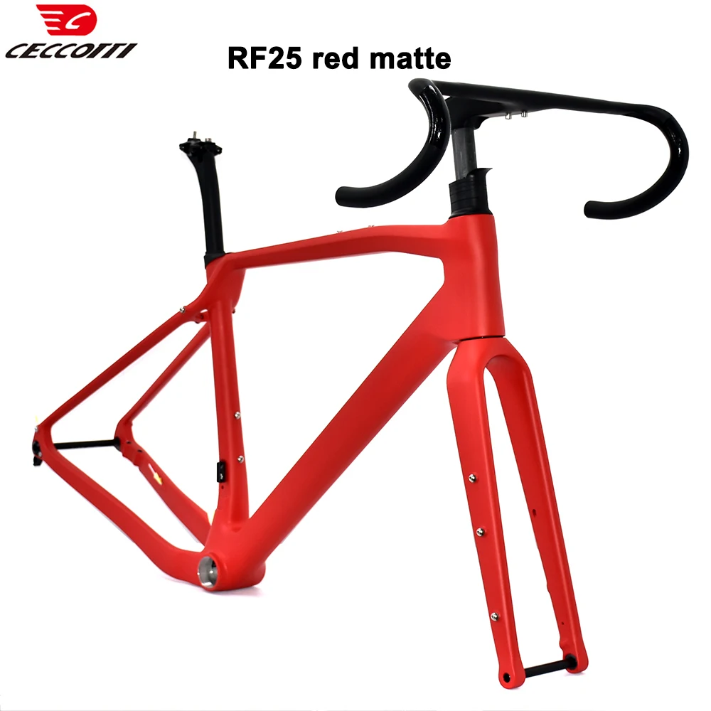 CECCOTTI 700C Gravel Road Bike Frame Set Carbon Fiber Fork Off-road 142mm Flat Disc Brake Road Bicycle Frame 700x50C Tire