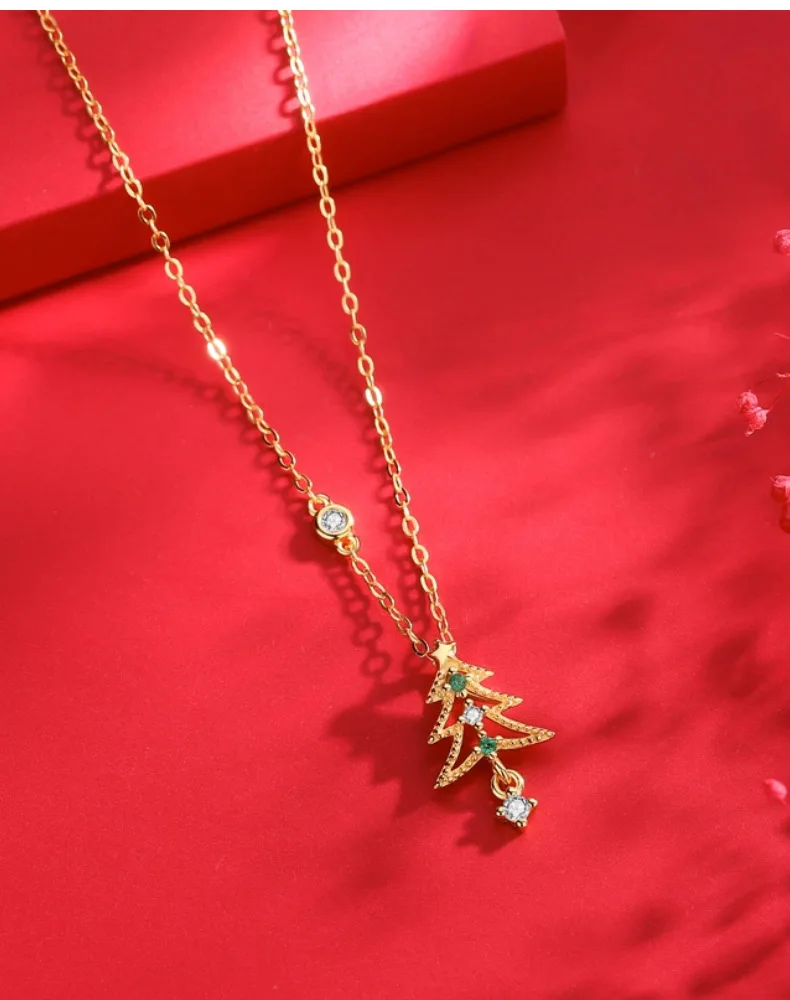 2024 Christmas Tree S925 Sterling Silver Necklace for Women Classic Skeleton Zirconia Collarbone Chain Party Gift Jewelry