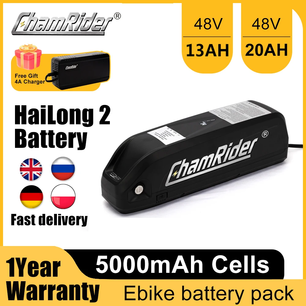 Electric Bike Battery Hailong 2 48V 20AH 13AH ChamRider Original Battery 40A BMS 21700 Cells