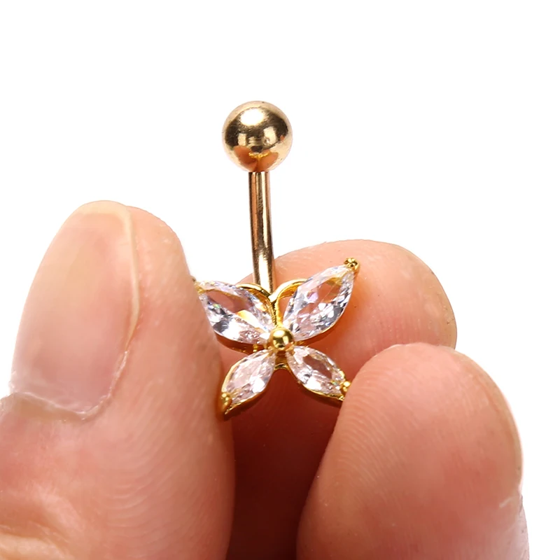 

Zircon Crystal Belly Piercing Rings Navel Ring Surgical Butterfly Body Jewelry