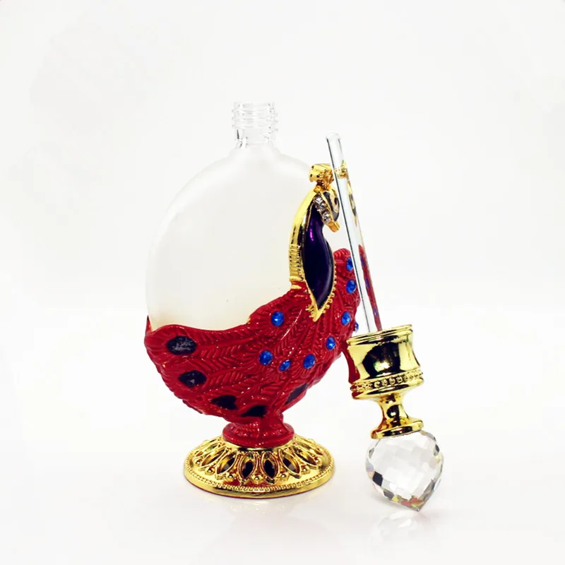 30ml Vintage Metal Perfume Bottle Peacock Essential Oil Bottles with Glass Dropper Wedding Decoration Gift