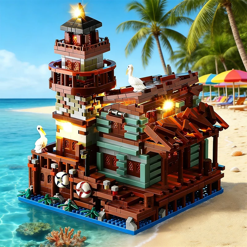 ini Fishing Village Cottage Bouwstenen met figuren Stad Architectuur Huis DIY Montage Speelgoed Kinderen Kerst Verjaardagscadeaus