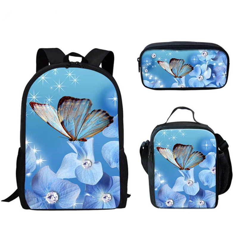 Classic Popular Funny Butterfly Pattern 3D Print 3pcs/Set pupil School Bags Laptop Daypack Backpack Lunch bag Pencil Case