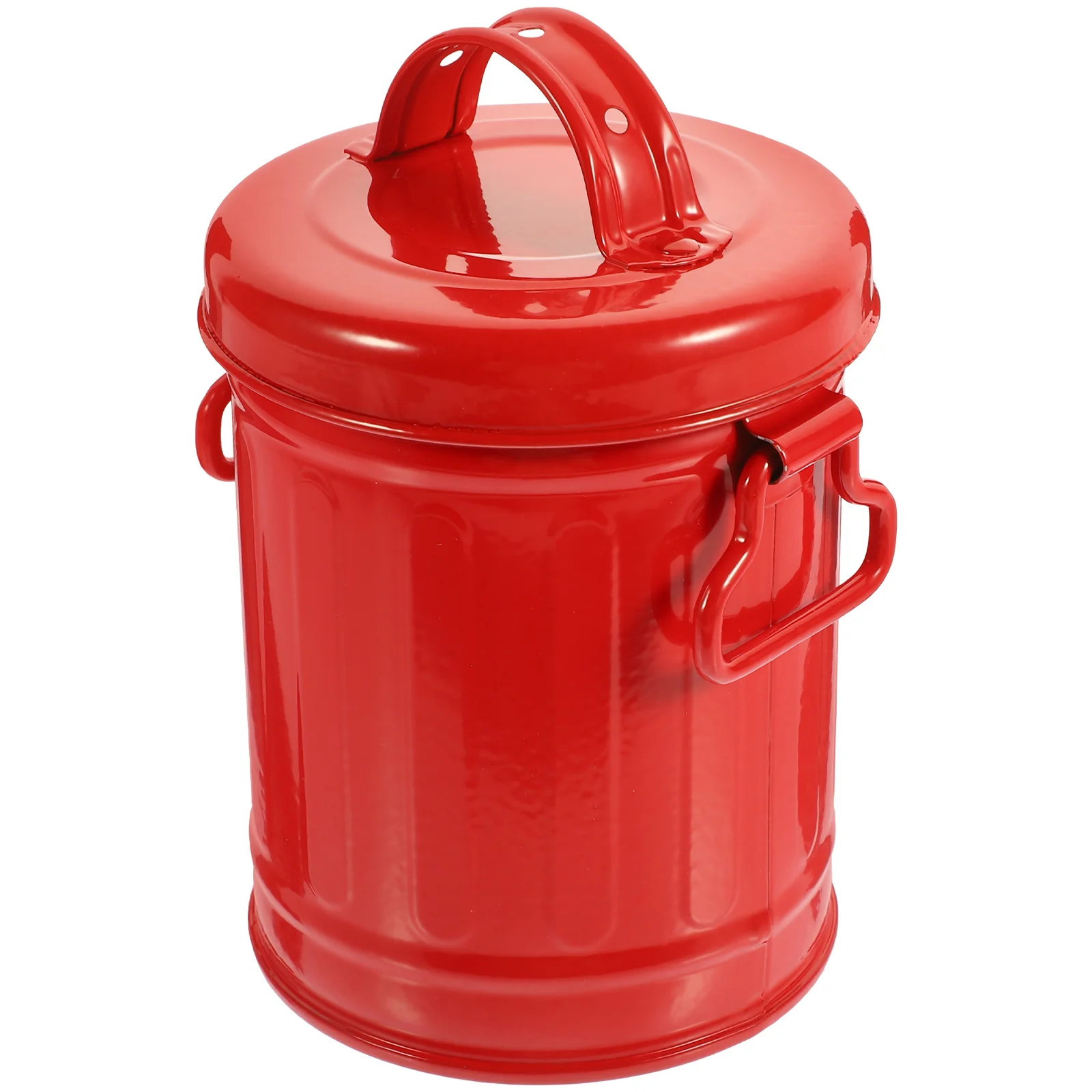 

Desktop Mini Trash Can Pen Holder Makeup Brush Holder Iron Storage Bucket Lid Stationery Organizer Countertop Trash Can