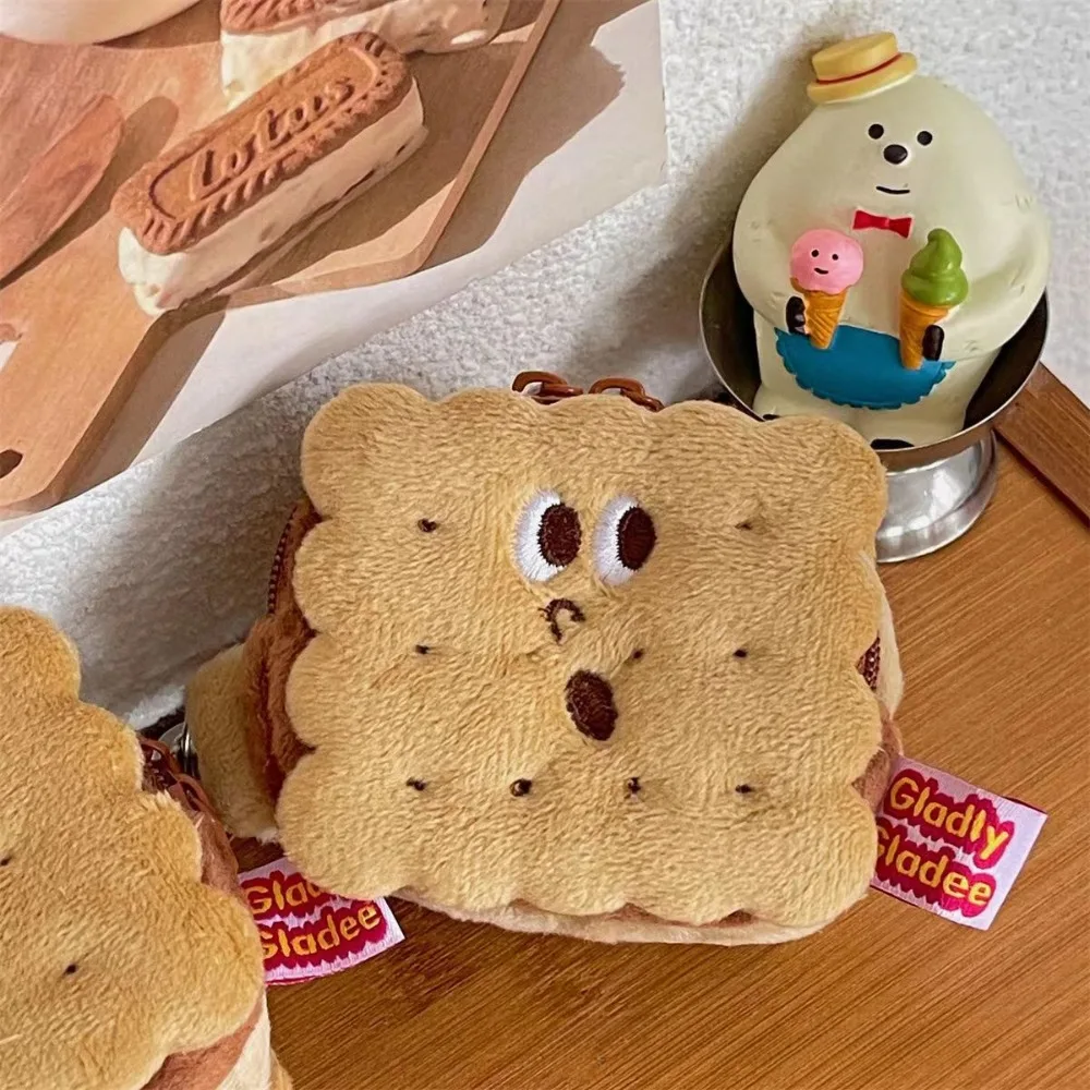 Saco de fone de ouvido de bolo de pelúcia forma de biscoito zíper saco de moedas de bolo de pelúcia kawai simulação comida de pelúcia biscoito moeda bolsa