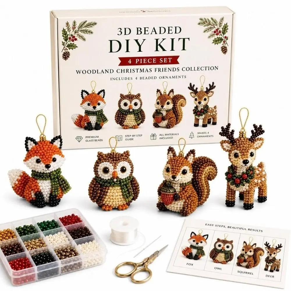 Handmade Christmas Theme 3D Beaded Craft Kit Creative Beadwork with Instructions Jewelry Making Supply Beaded Art Set for Adults