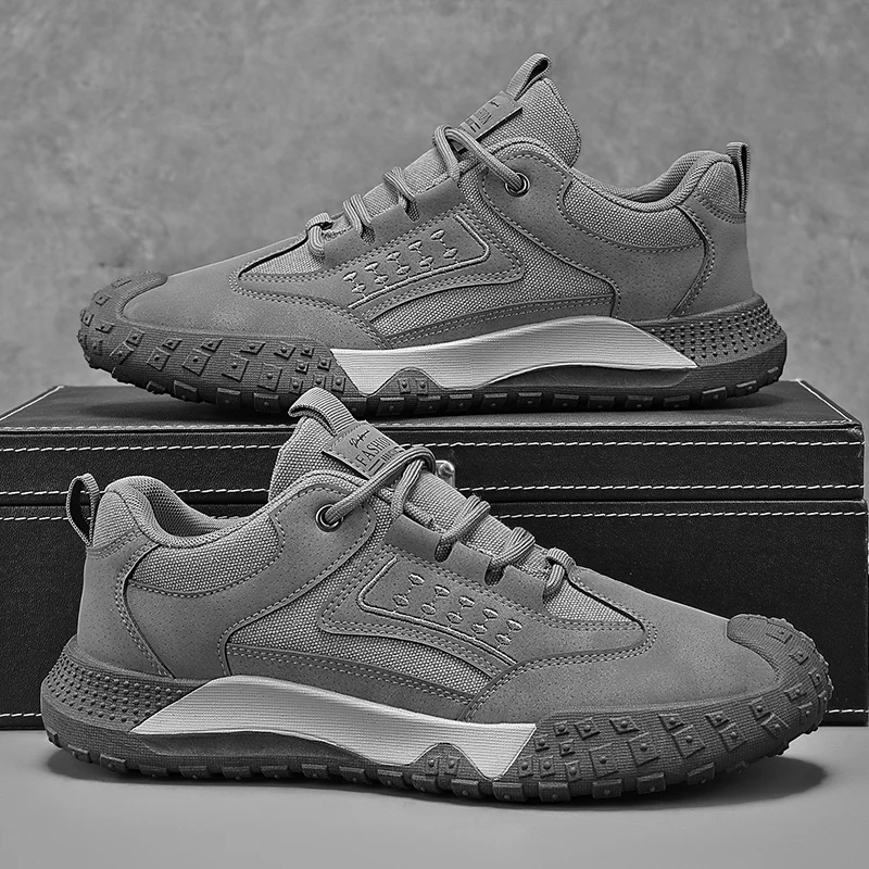Luxurious Men's Hiking Shoes Breathable Slip-On Work Boots Autumn Casual Sports Anti-Slip Wear-Resistant for Office and Site