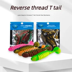 10PCS 5CM 6.5CM 1.2g 2.8g Artificial Fishing Lure Elastic Soft Bait Spiral T Tail Worm T Tail Salted and Scented Silicone