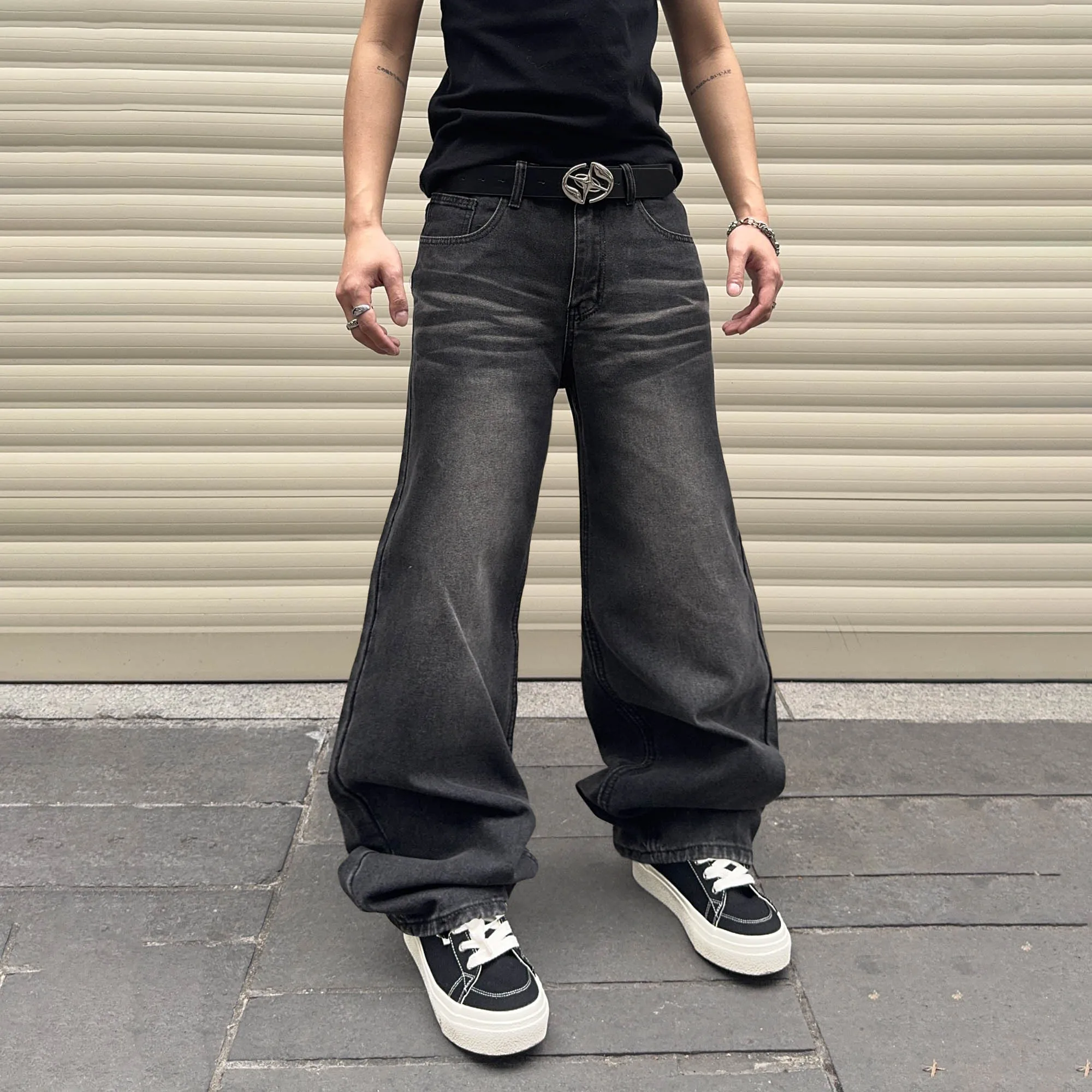 

Men's Black Baggy High Street Straight Loose Jeans Korean Version Casual Pants High Street Straight Baggy Wide Leg Jeans
