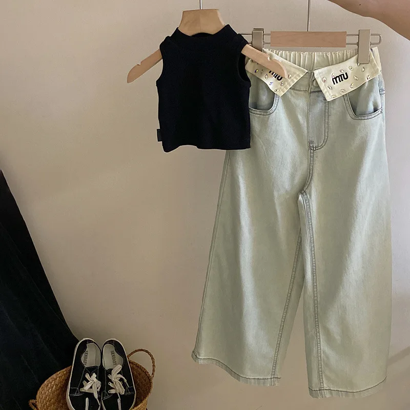 Girls Vest Korean New Knitting Summer Sleeveless Trend Jeans Casual Simple Fashion Loose Sweet Korean Active Vintage Cute Cool