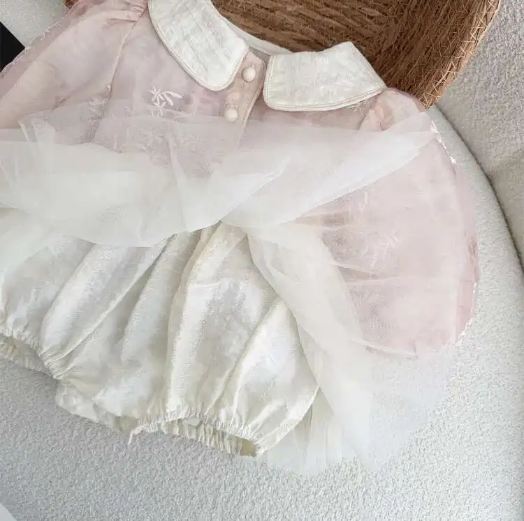 

New Infant Girls Long Sleeve Embroidery Romper , Newborn Princess Kids Sweet Party Birthday Clothes 0-2T