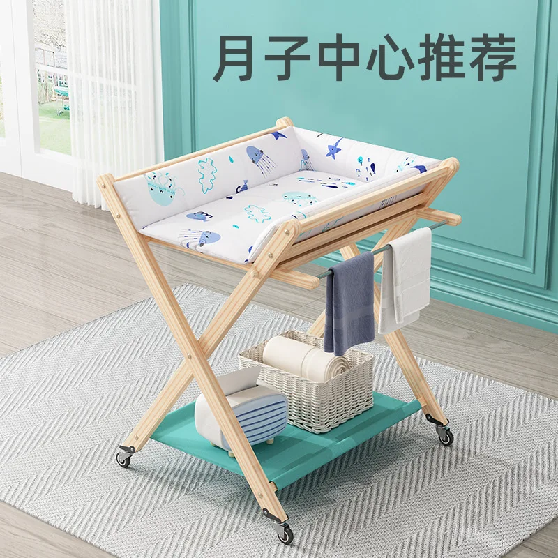 Solid wood diaper table bathing integrated nursing table newborn bb foldable multifunctional baby rack