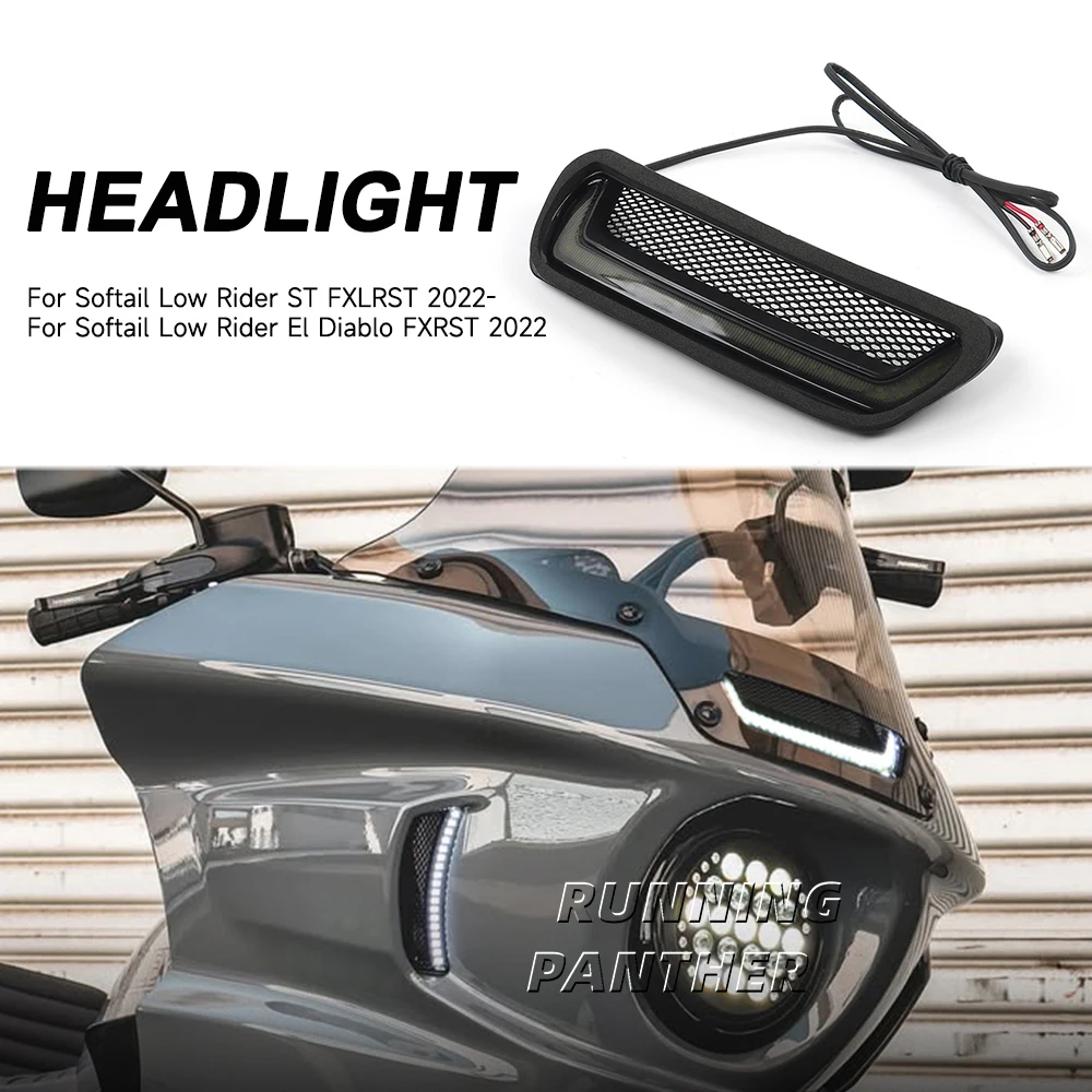 

Tracer Headlight For Harley Softail Low Rider ST El Diablo FXRST FXLRST 2022-2024 Motorcycle White Vent Accent LED NEW