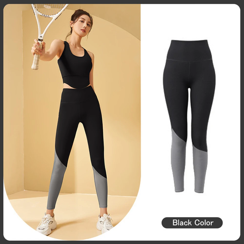 Women Patchwork Sports Leggings Strength Fitness Yoga Pants Running Skinny Tights Solid Fashion Capris High Waist Peach Hip Yuga