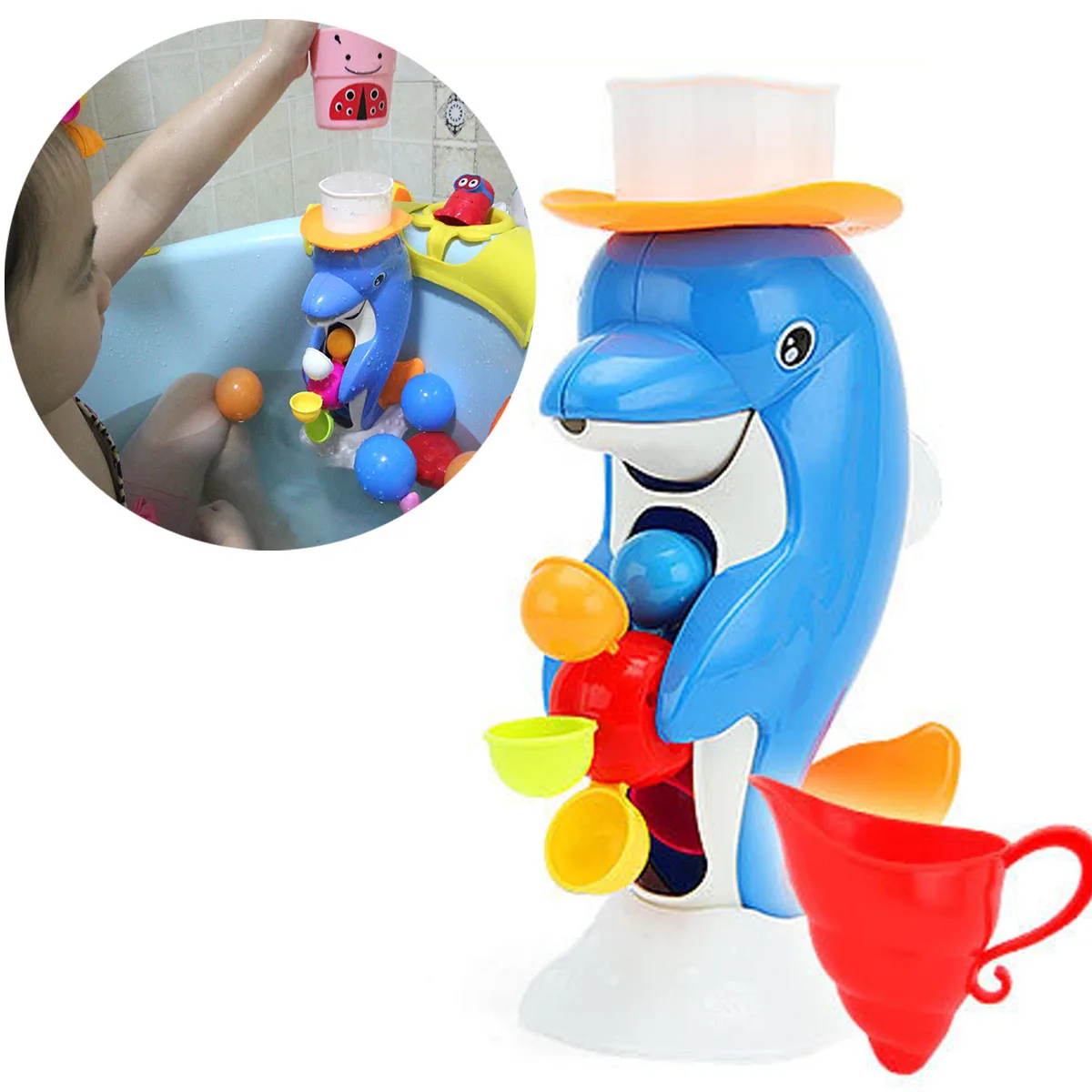 

T84C-1Pcs Bathroom Baby Kids Toddler Bathing Water Spraying Tool Bath Bathtub Dolphin