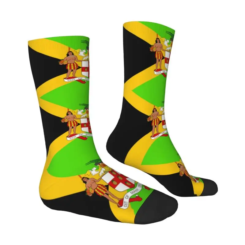 Fun Men's Jamaican Coat Of Arms Flag Dress Socks Unisex Breathbale Warm 3D Printed Jamaica Proud Crew Socks