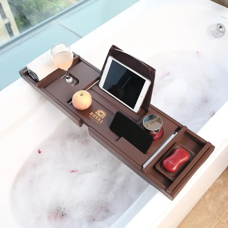 Nordic Extendable Bamboo Bathtub Tray Premium Bath Caddy Organizer with Adjustable Shelf Stylish Spa Storage Board for Hotel