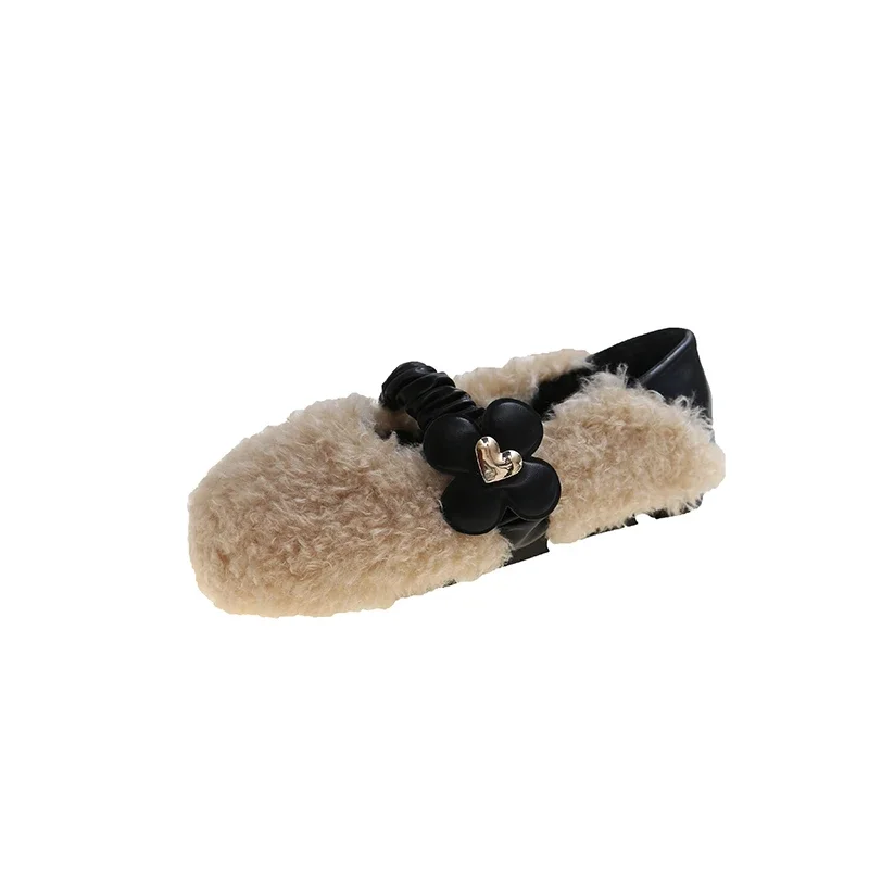 Lamb Wool Outer Wear Wool Shoes 2022 Autumn And Winter New Stirrup Flat Bottom Shoes Bow Two Wear Beans Shoes