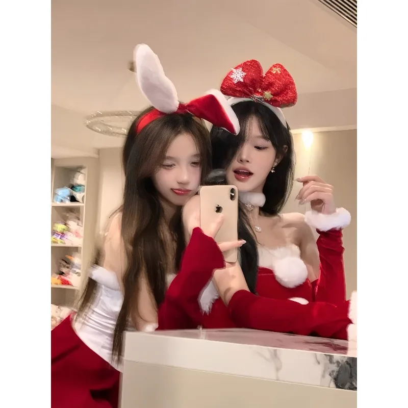 

Women Girls Christmas Bunny Girl Cosplay Costume Sexy Dress Sweet Bowknot Hair Hoop Suit for Xmas Party Photo Photography Outfit