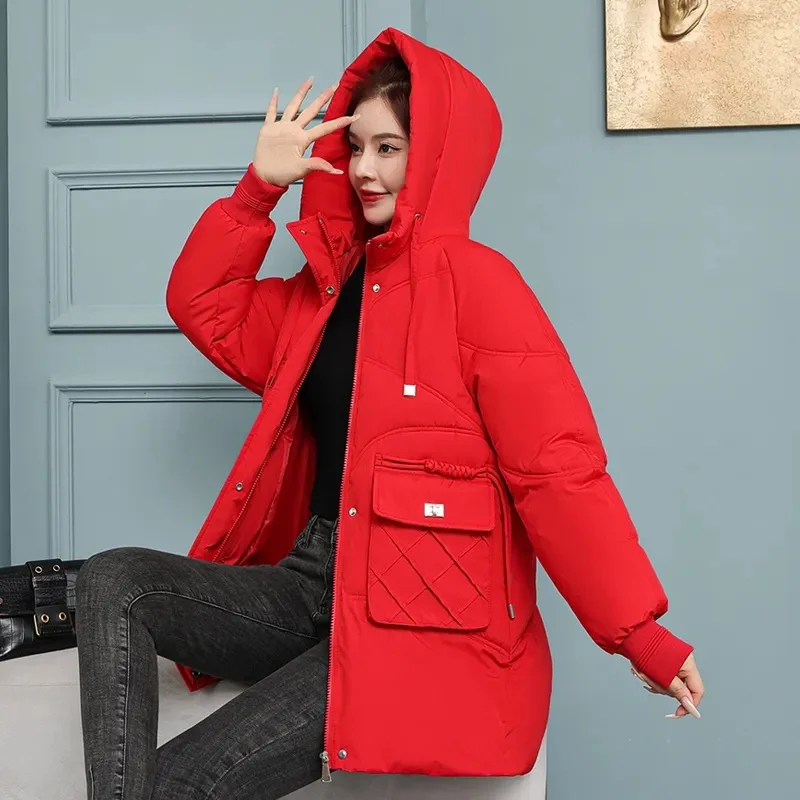 2024 New Winter Women Jacket Hooded Long Parkas Coats Casual Thicken Snow Wear Jackets Cotton Padded Warm Puffer Jacket Outwear