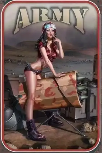 MILITARY METAL TIN SIGN SEXY PIN UP ARMY GIRL ON ROCKETS - MISSILE SEXY LEGS sign sign