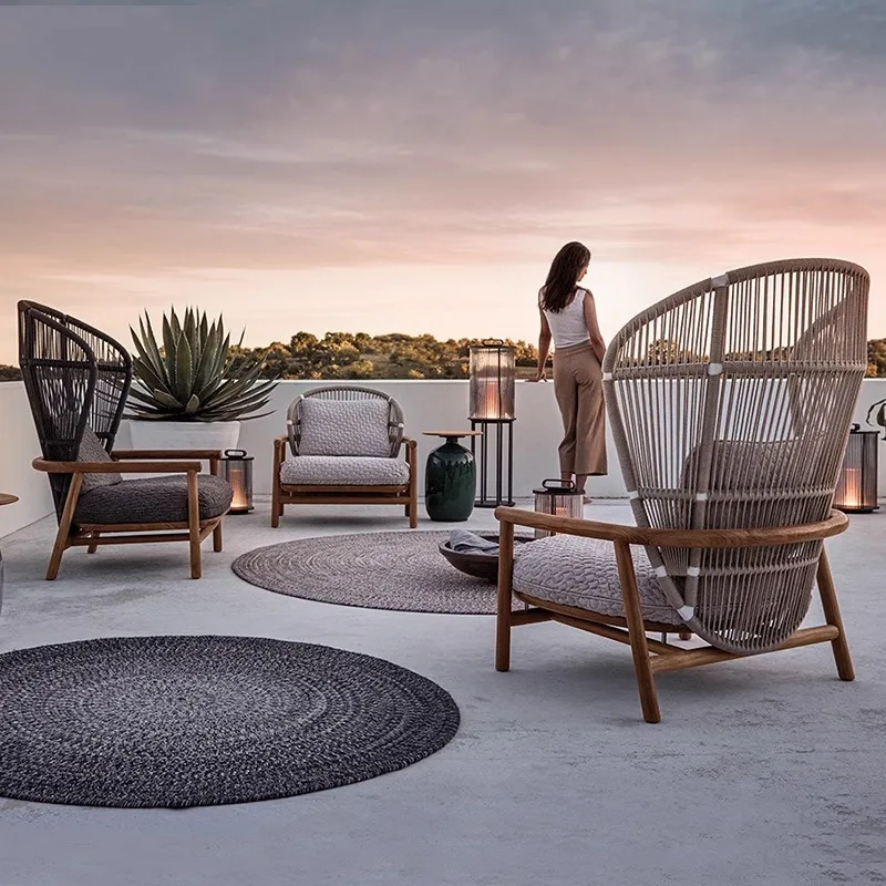 Outdoor rattan sofa combination, garden open-air leisure rattan chair