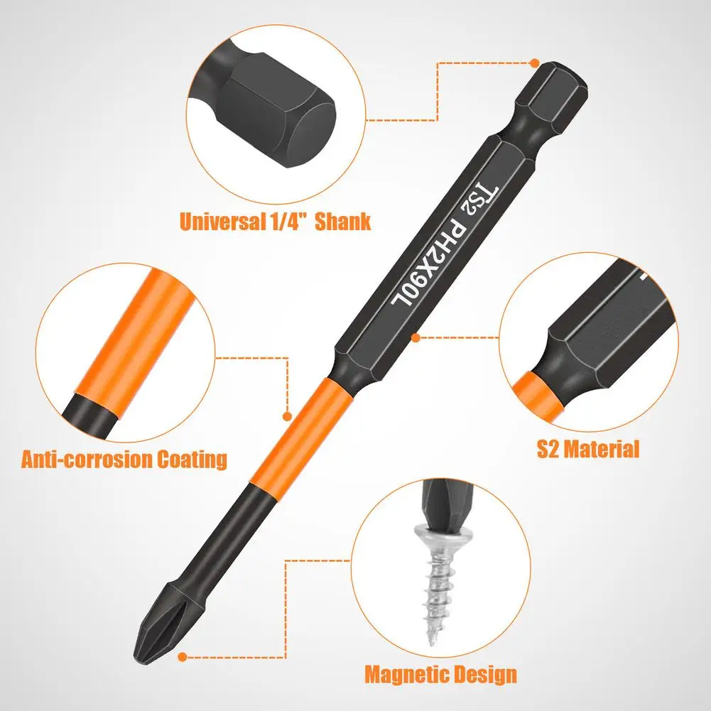 12Pcs PH2 Magnetic Screwdriver Drill Bits 1/4” Hex-Shank Strong Magnets Excellent Hardness Impact Driver Bit Set