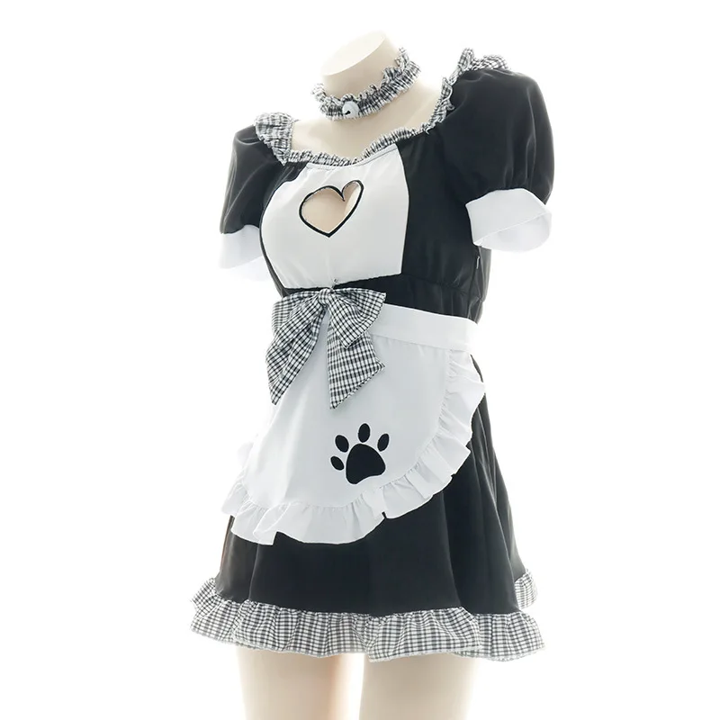 

Classical Anime Maid Cosplay Sweet Heart Costumes Lolita Cat Girl Apron Maid Outfits Black White Cute Girl Party Princess Dress