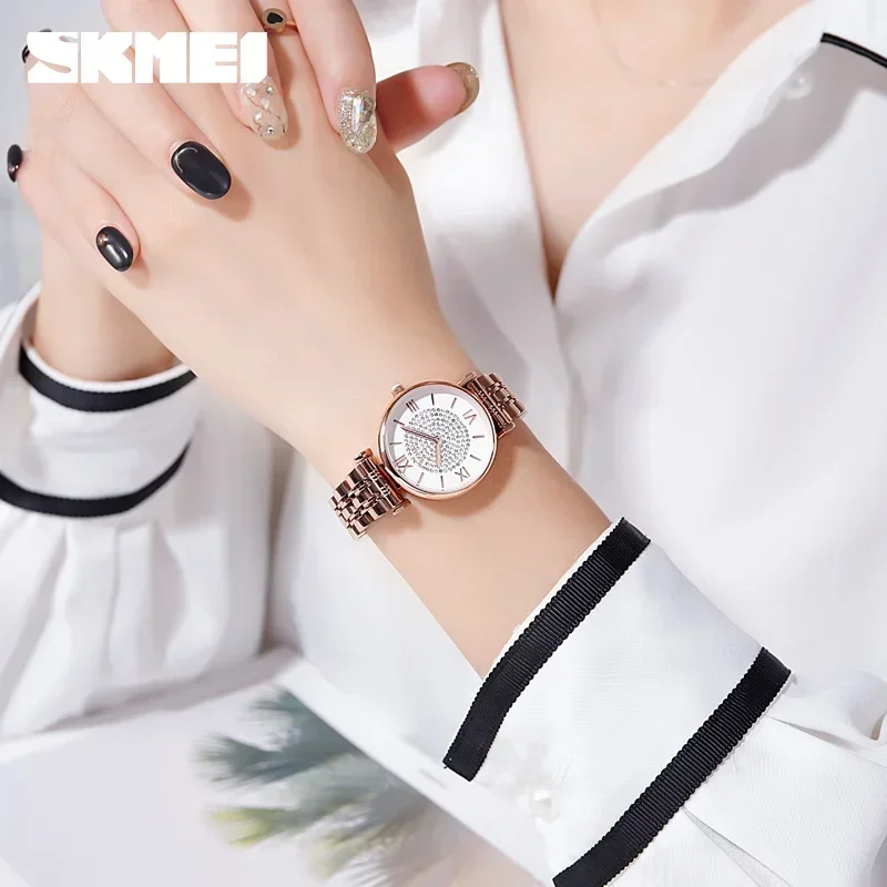 SKMEI Rhinestone Inlay Ladies Quartz Wristwatches Female Watches Clock relogio feminino 1533 Stylish Elegant Design Women Watch