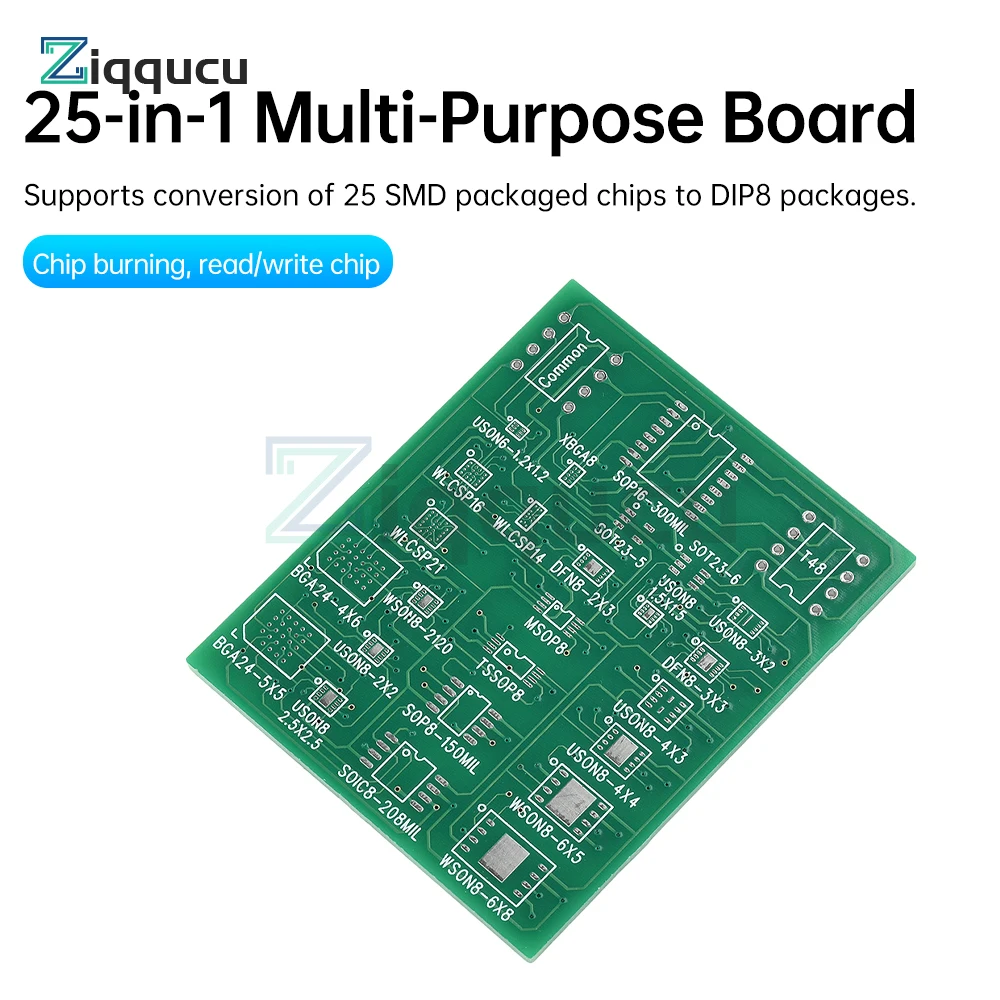 25-in-1 Multi-Function Board SMD to DIP8 Universal Adapter 4-Layer PCB for SOIC8/16 SOP8 DFN8 and Other Packages Chip Conversion