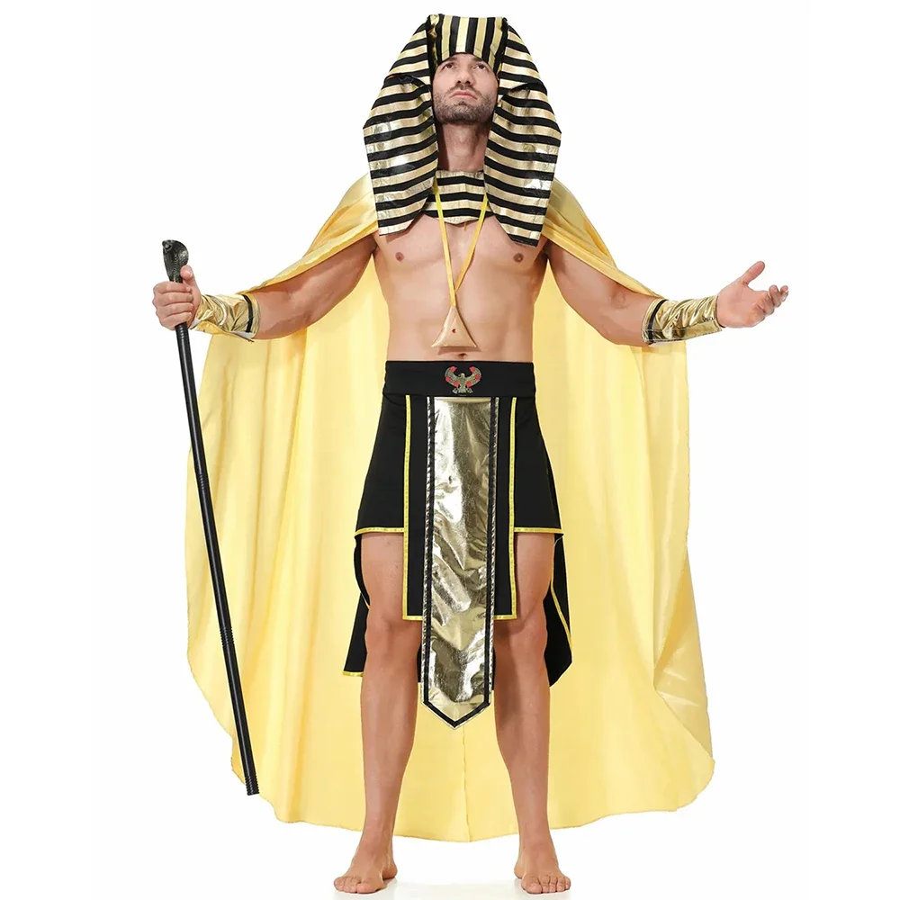 Costume de pharaon égyptien pour hommes adultes, robe de paupières de Tutankhamon, olympiques de cosplay du roi des Prairies, fête d'Halloween et de carnaval