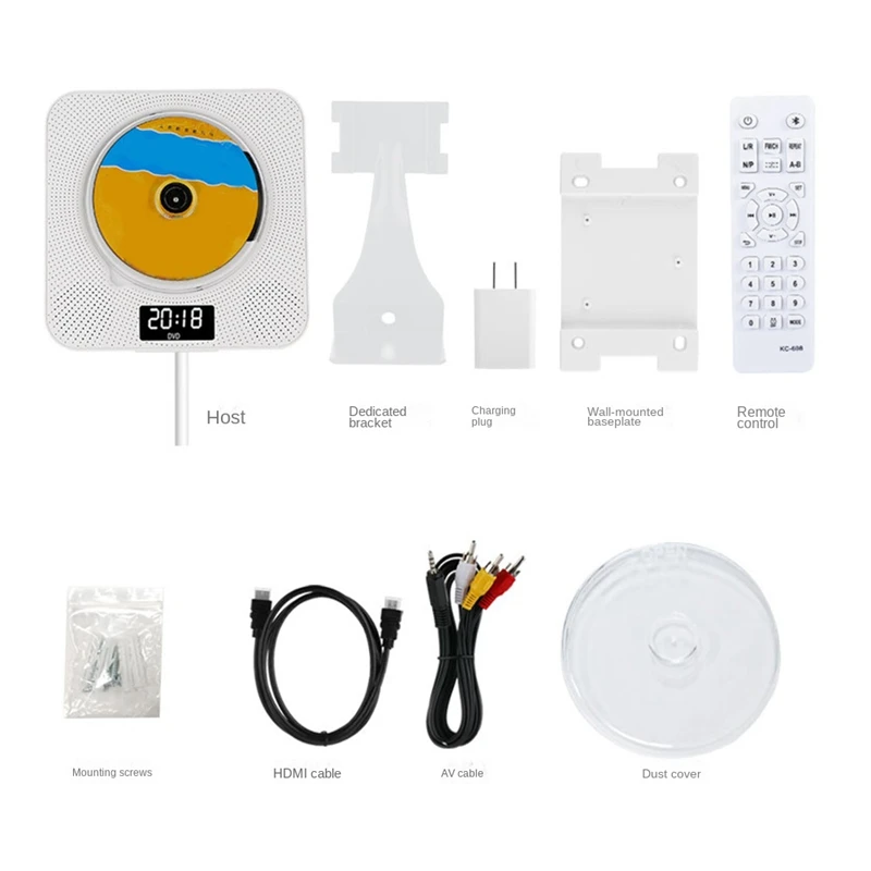 1 Pack Portable CD Player White With Bluetooth Wall Mount CD Player With IR Remote Control Wall CD Player With Speaker