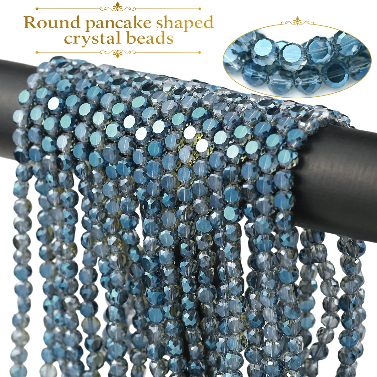 6mm 100–300pcs Natural Crystal Glass Round Discs Electroplated Ink Blue Handmade DIY Jewelry Making Beads and Accessories