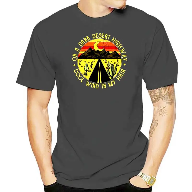 Moon Light Mountain On A Dark Desert Highway T Shirt Black Cotton Men S-6XL