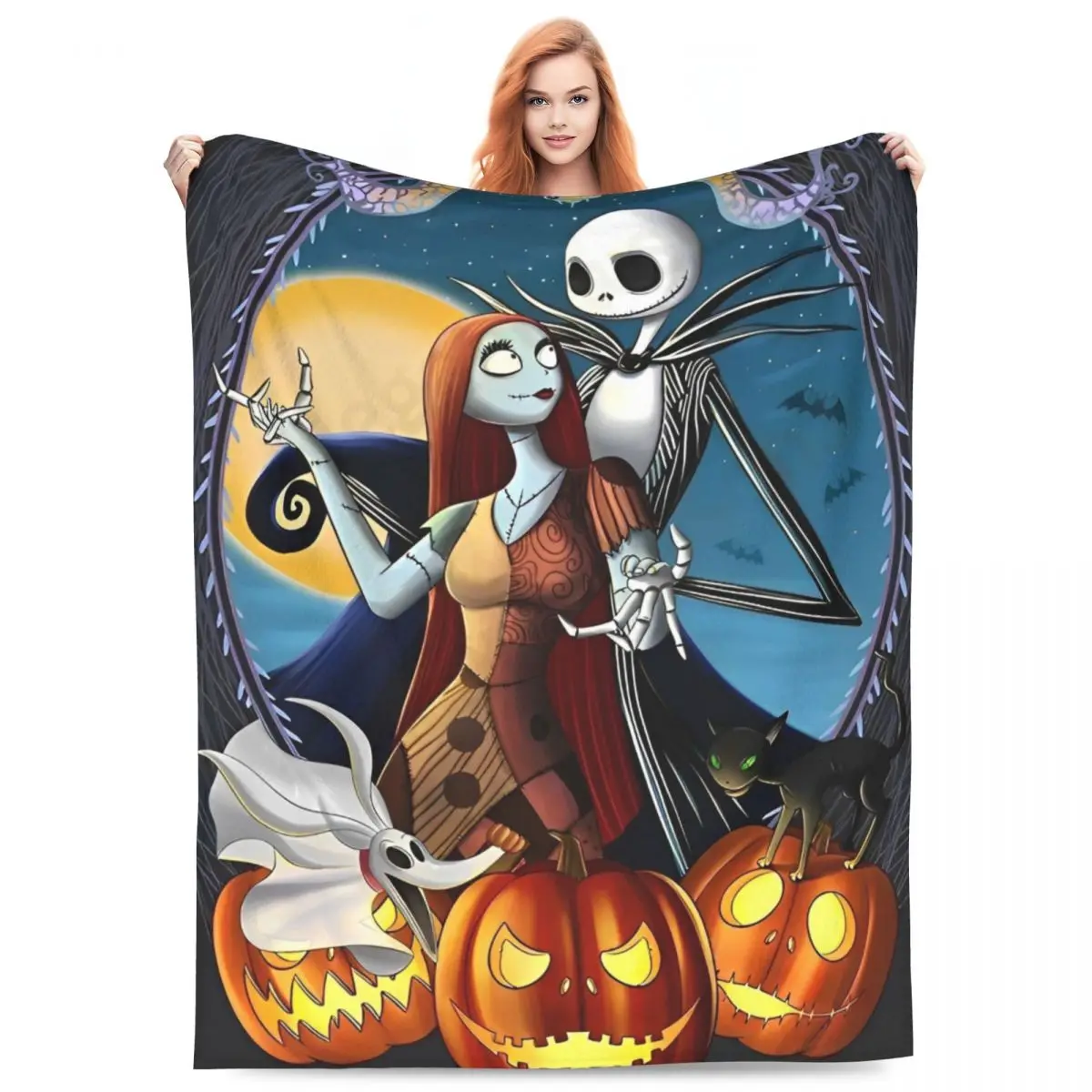 Jack Sally Halloween Blanket Fleece The Nightmare Before Christmas Lightweight Thin Throw Blanket for Bedding Couch Bedspread