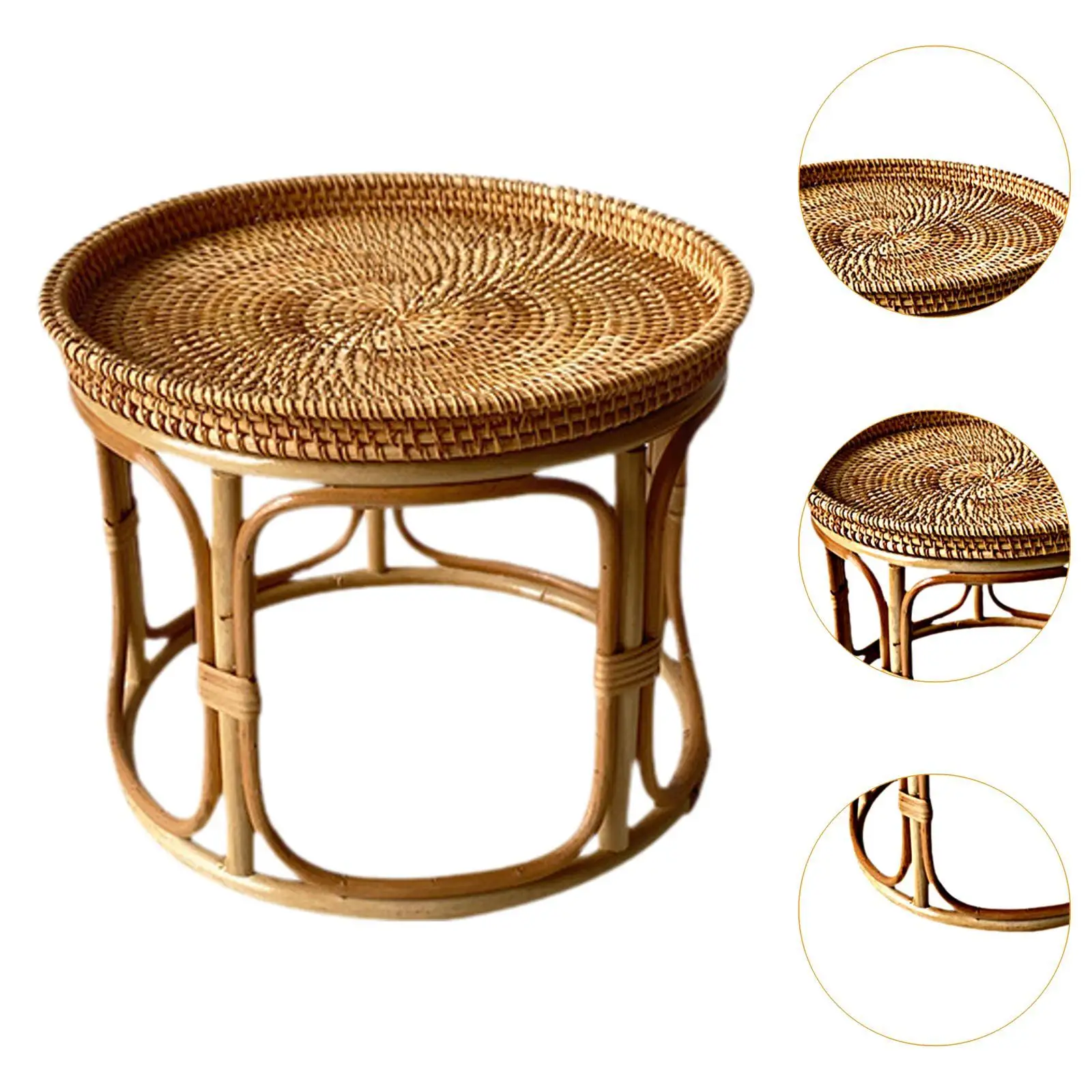 Rattan Side Table Home Decor Ornament NightStand for Farmhouse Proch Balcony