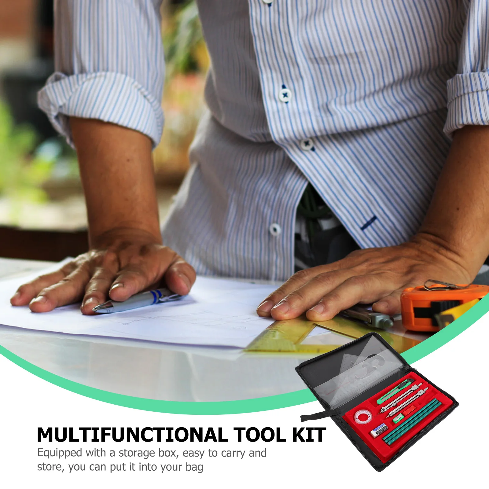 1 set 1 Set Professional Drafting Kit Storage Box Math Drawing Tools For Engineering Architecture Design School Supplies