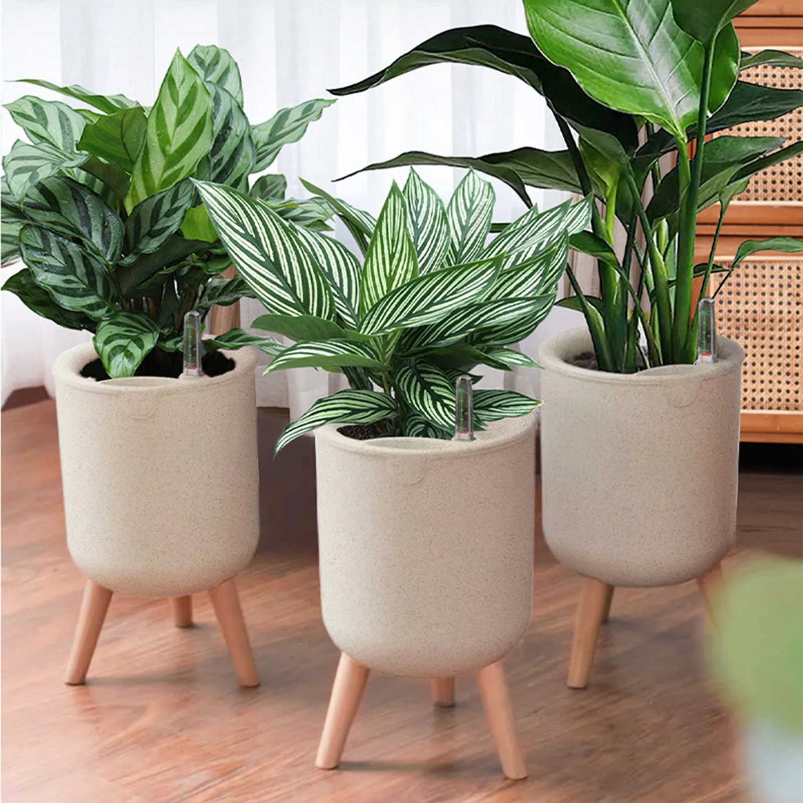 

Garden Flower Pot Self Watering Succulents Planters with Water Level Indicator Floor-standing Storage Basin Flowerpot Decoration