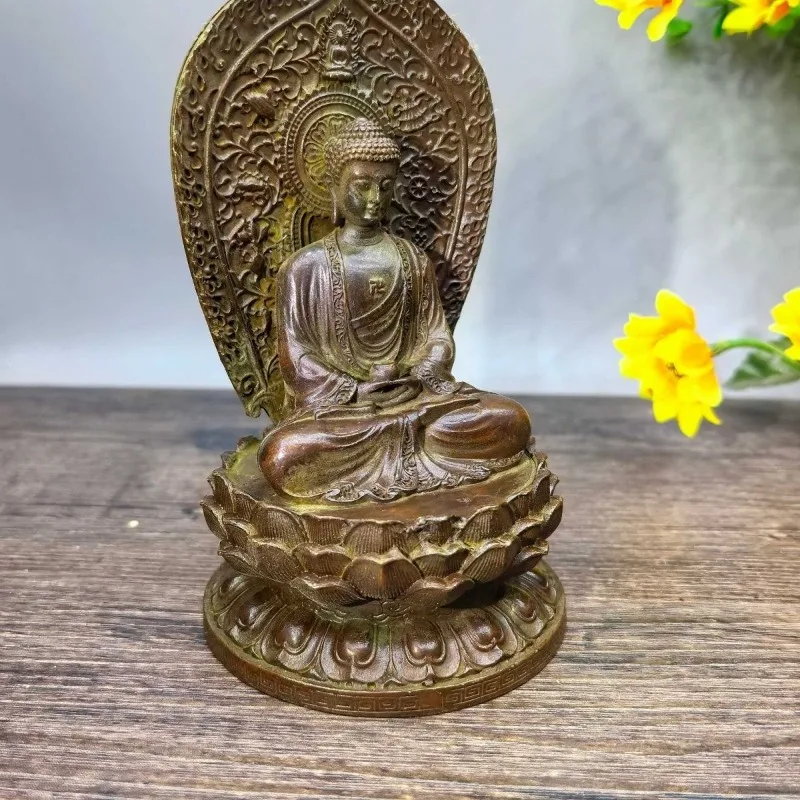 Fotografia 6: Estátua Antiga de Buda Sakyamuni do Budismo Tibetano, Escultura Religiosa para Decoração de Altar e Meditação em Casa